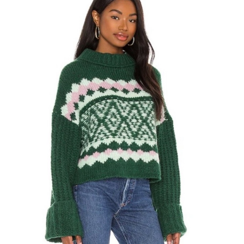 NWT $148 Free People Green Pullover Sweater Spearmint Pine Holiday Size XL